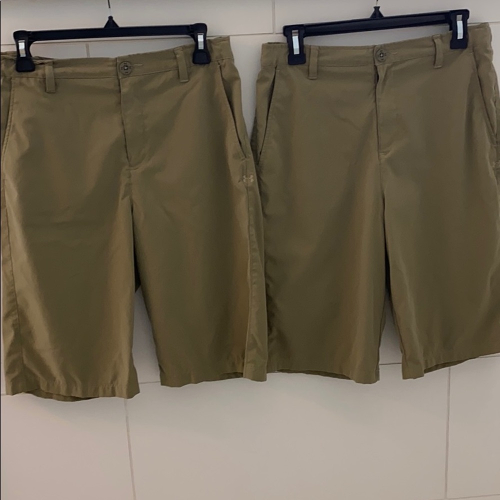 (2) Pair of Under Armour Khaki Flat Front Shorts